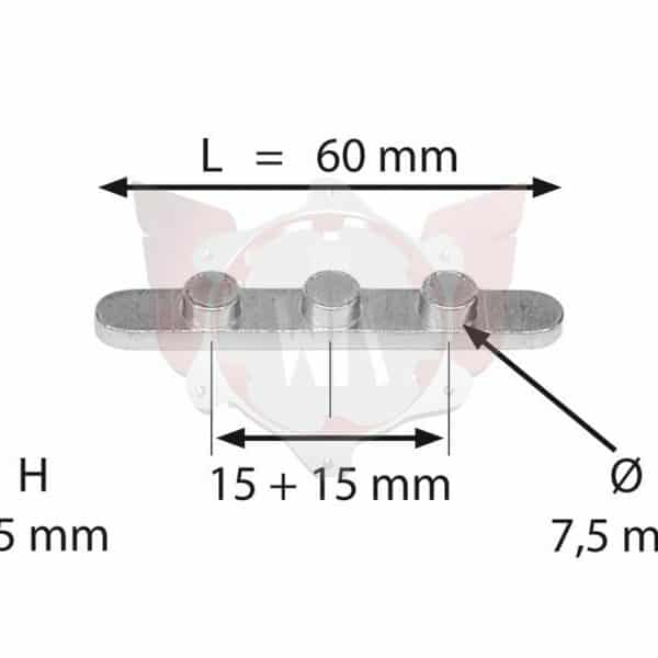 AXLE KEY WITH 3 PEGS (15MM SPACING)