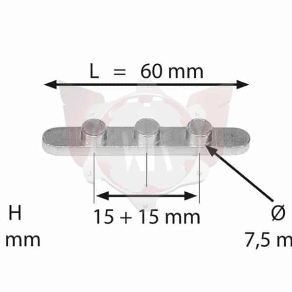 AXLE KEY WITH 3 PEGS (15MM SPACING)