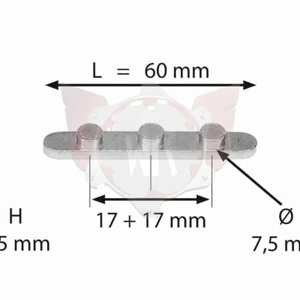 AXLE KEY WITH 3 PEGS (17MM SPACING)